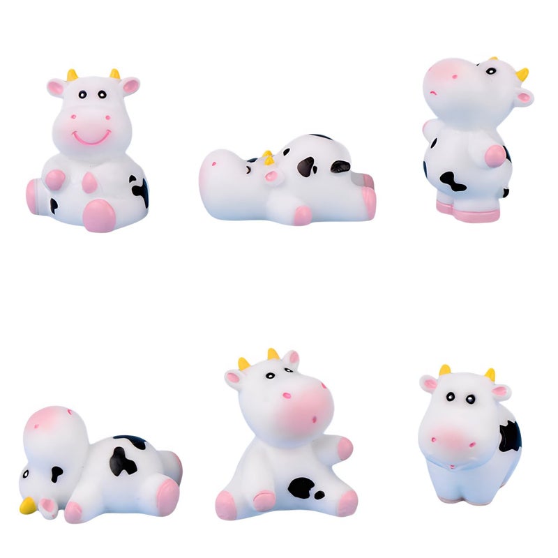 HYSTYLE 6 Pcs Cow Animals Miniature Figurines, Cow Cake Cupcake Toppers, Miniature Cow Moss Landscape DIY Terrarium Crafts Ornament, Miniature Fairy Garden Decoration - Image 1